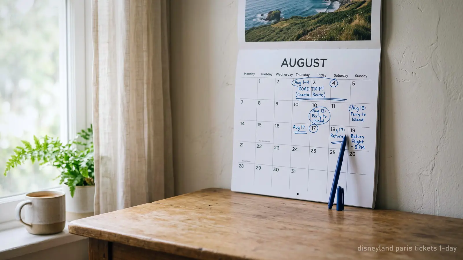 A wall calendar page with several days marked and a pen resting on it